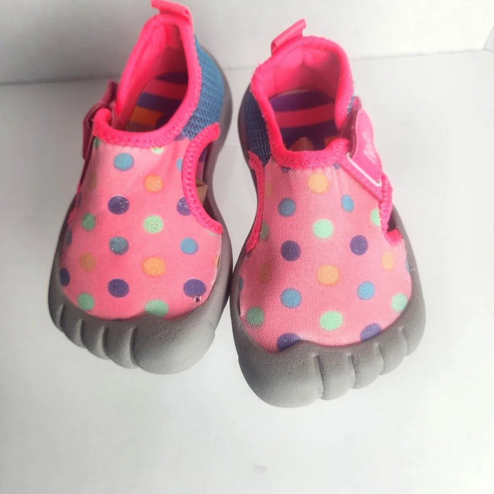 Newtz Toddler Girls Pink Polka Dot Water Shoes Mesh Aqua Socks Size‎ 5/6